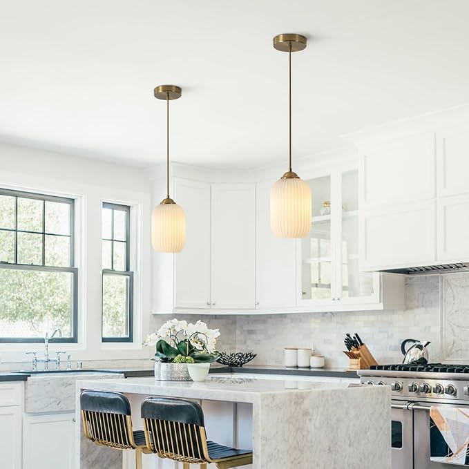 Mid Century Modern Globe Pendant Lights Kitchen Island Contemporary Cylinder Pendant Lighting Mini White Glass Pendant Light Brass Gold Hanging Light Milk Ribbed Glass Pendant Light