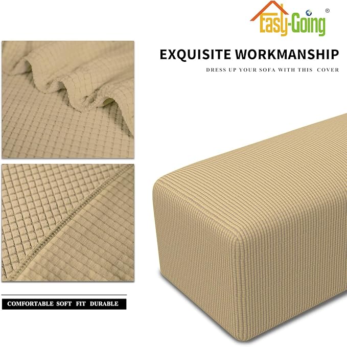 Easy-Going Stretch Ottoman Cover Folding Storage Stool Furniture Protector Soft Rectangle slipcover with Elastic Bottom(Ottoman X-Large,Beige)
