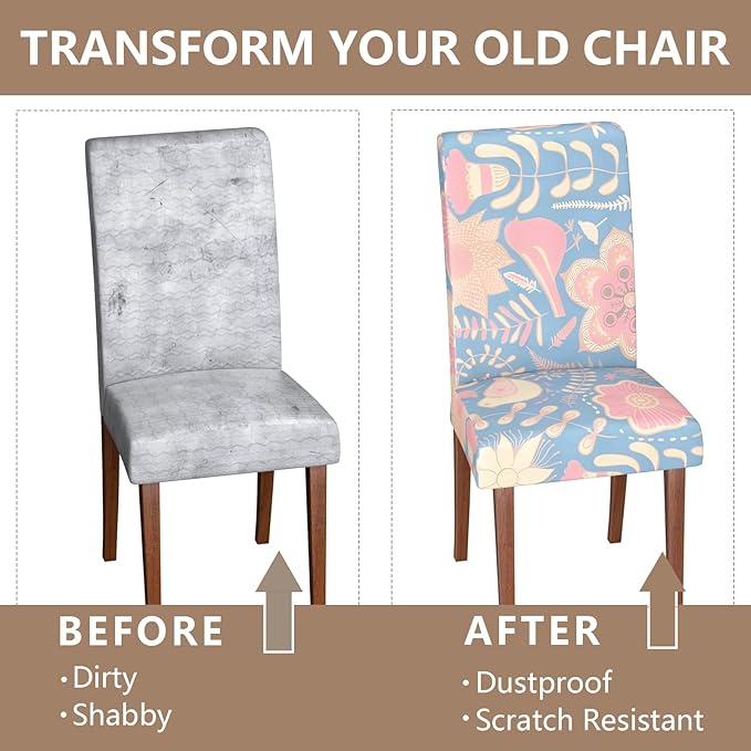 Stretch Dining Chair Covers Set of 4,Floral Print Chair Covers,Soft Removable Washable,Pet Friendly Furniture Protector,Universal Chair Slipcovers for Home, Kitchen,Ceremony Dining Room Seat