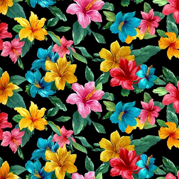 Removable Peel and Stick Wall Stickers 39.37x15.75 Inch Tropical Floral Red Pink Yellow Blue Hibiscus Blossoms Vibrant Modern for Bedroom Living Room Home Spaces Decor