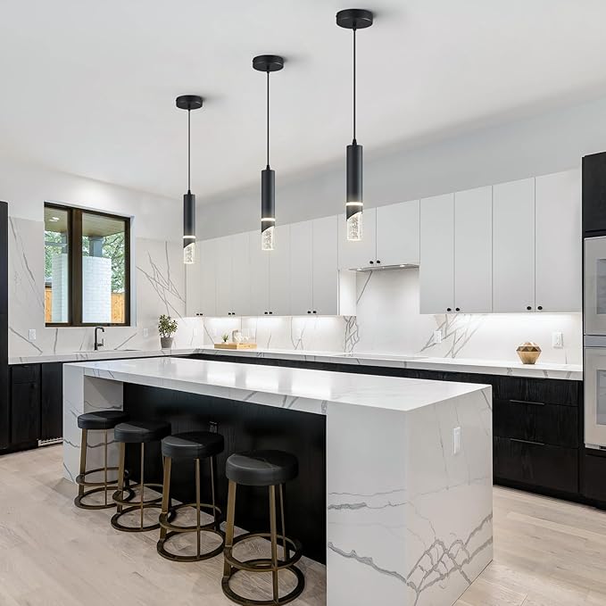 Modern Dimmable Led Pendant Lights Kitchen Island, Ideal for Living Room, Bedroom,Sink 6w LED Crystal Energy-Saving Hanging Lamp for Cozy Lighting (Black 1-Pack)