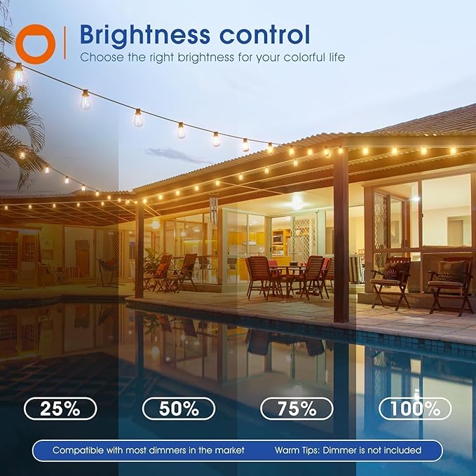 addlon 100FT(50FT*2) LED Outdoor String Lights Waterproof Patio Lights with Shatterproof ST38 Replaceable Bulbs, Dimmable Outside Hanging Light Connectable for Porch, Backyard, 2200K