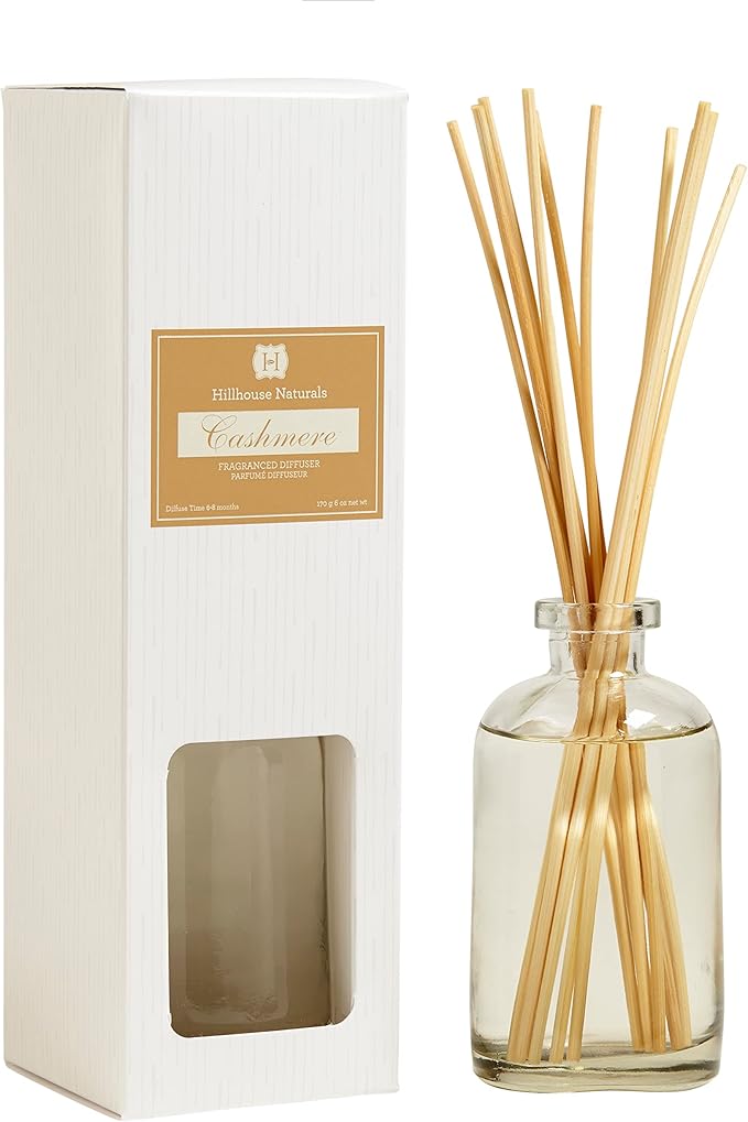 Hillhouse Naturals Reed Diffuser Set - Cashmere Scent Diffuser - Reed Diffusers for Home with Long Lasting Fragrance – 6 oz Oil – Diffuse Time 4-6 Months – Made in The USA