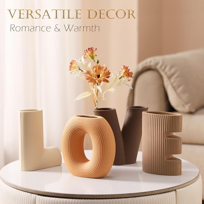Ceramic Vase Set of 4 - Handcrafted Ceramic Vases for Home Decor & Shelf - Modern Farmhouse Decor for Kitchen, Office, Bedroom & Living Room Decorative Objects for Mantel, Table Centerpieces