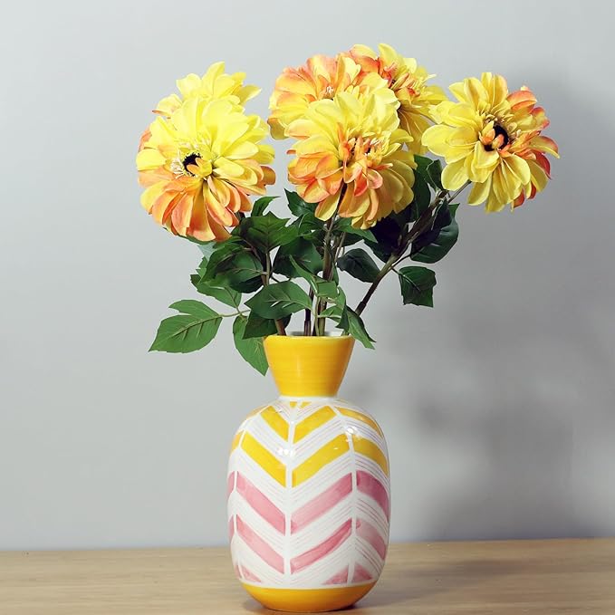 6 Pack Artificial Chrysanthemum Silk Flowers Zinnia Flowers,24'in Long Stem Fake Flower,Suitable for Wedding Decoration Bouquets,Fall Decor,Home Decor (Yellow-Orange Mix)