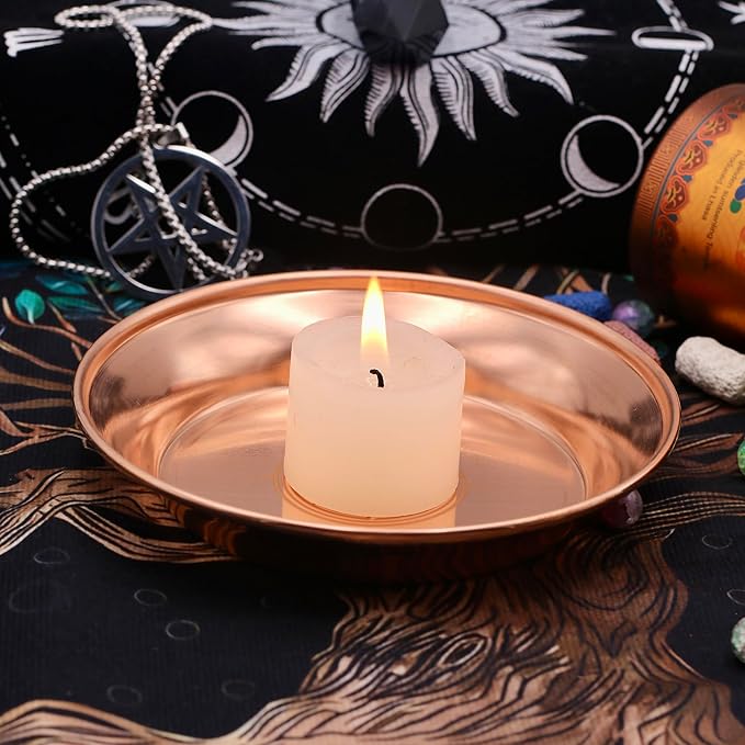 Copper Offering Bowl Ritual Plate Great for Altar,Incense Burner, smudging Bowl, Offering Dish,Candle Trays, Ash Catcher,Jewelry Dish (Triple Spiral)