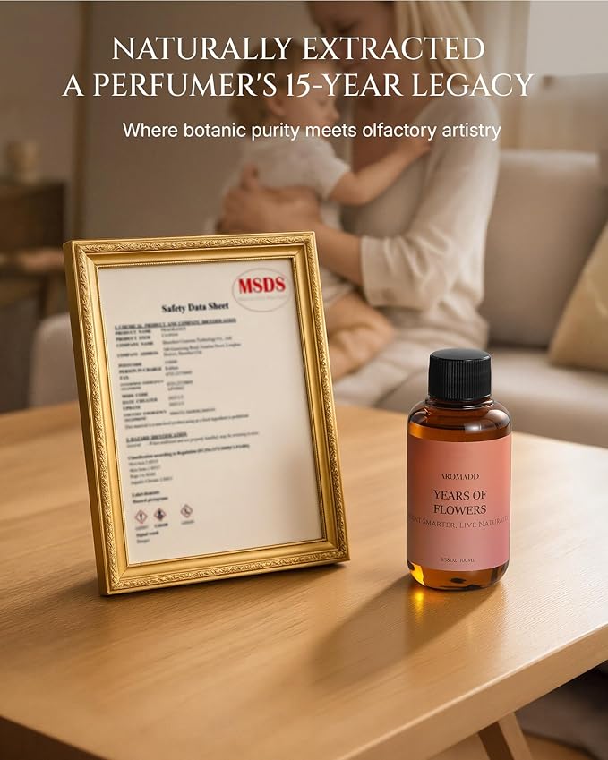 Aromadd Years of Flowers Diffuser Oil Inspired by Luxury Hotel Scent, Essential Oils for Waterless Diffuser, Freesia & Osmanthus, Long-Lasting & Natural Home Fragrance - 3.38 fl oz (100 mL)