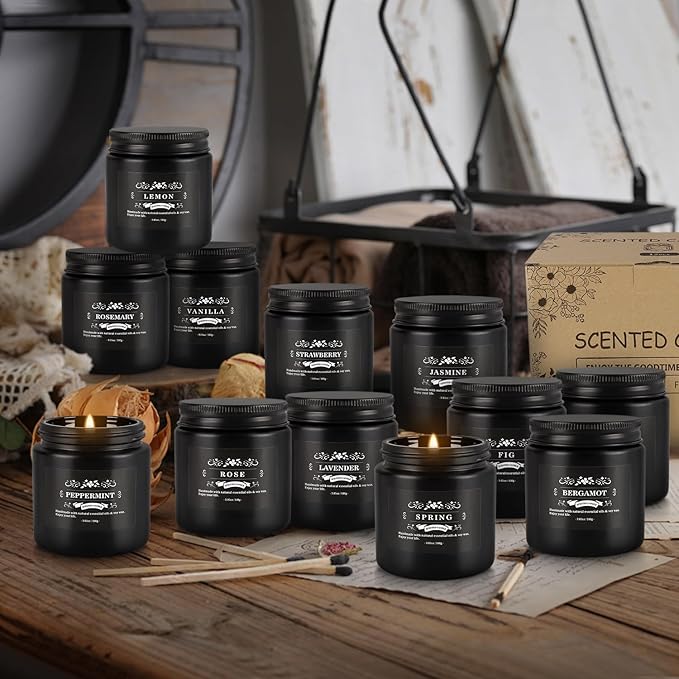 12 Pcs Halloween Scented Candles with Added Natural Essential Oils, 3.05oz, Suitable for Various Festivals, Parties, Yoga, and Home Scene(Black)