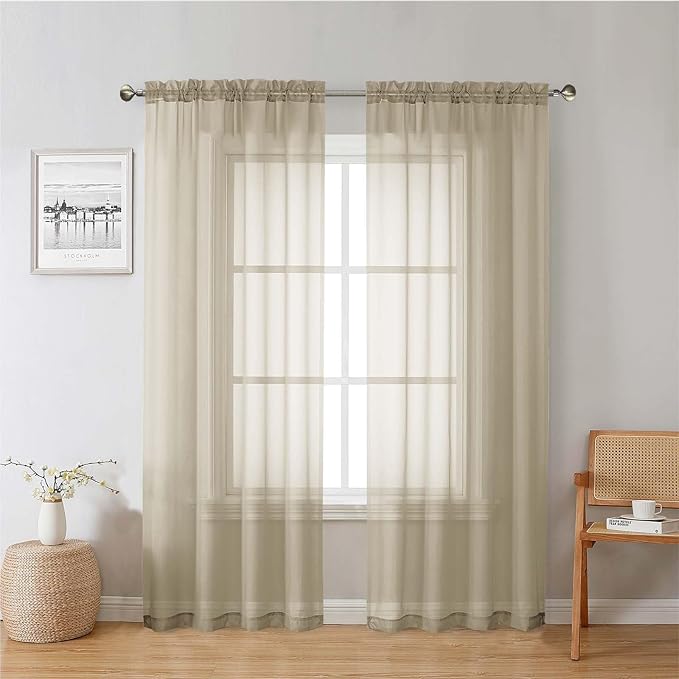 Lecloud Taupe Sheer Curtains 78 Inches Long 2 Panels, Elegant Light Filtering Voile Breathable Curtains, Solid Window Treatments with Dual Rod Pocket for Dining Room Bedroom, Each 42" W x 78" L