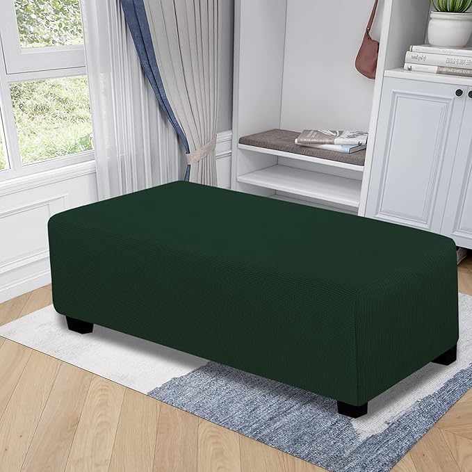 Easy-Going Stretch Ottoman Cover Folding Storage Stool Furniture Protector Soft Rectangle slipcover with Elastic Bottom (XX-Large,Dark Green)