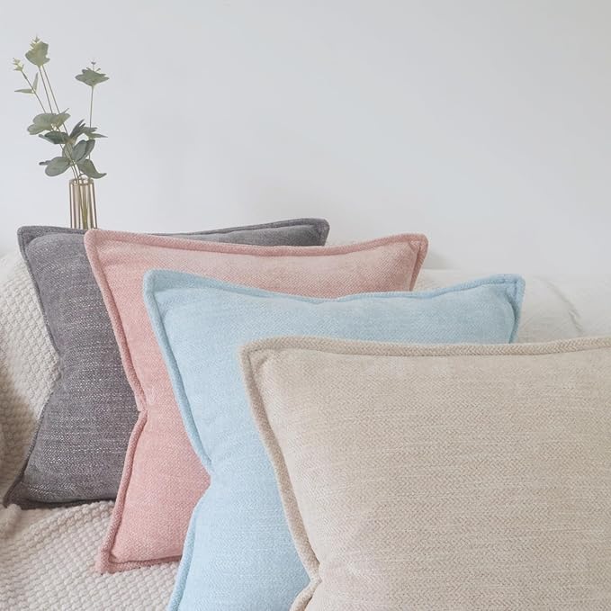 OYIMUA Light Blue 16x16 Chenille Throw Pillow Covers Set of 2 | Farmhouse Decorative Pillowcases for Couch & Bed | Soft Luxury Accent Pillows for Living Room