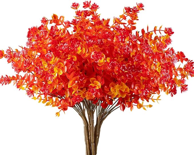 Happylife 6 Bundles Artificial Flowers, Fake Artificial Greenery UV Resistant No Fade Faux Plastic Plants for Wedding Bridle Bouquet Indoor Outdoor Home Garden Kitchen Office Table Vase (Red)