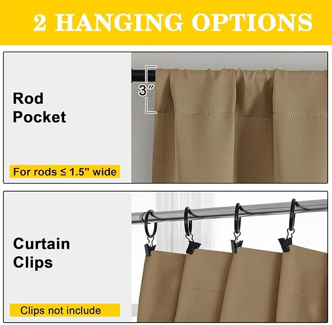 Taupe Blackout Curtains for Bedroom Living Room 96 Inches Long 2 Panels, Soft Solid Room Darkening Thermal Insulated Window Treatments, Rod Pocket Curtain, 50" Wx96 L