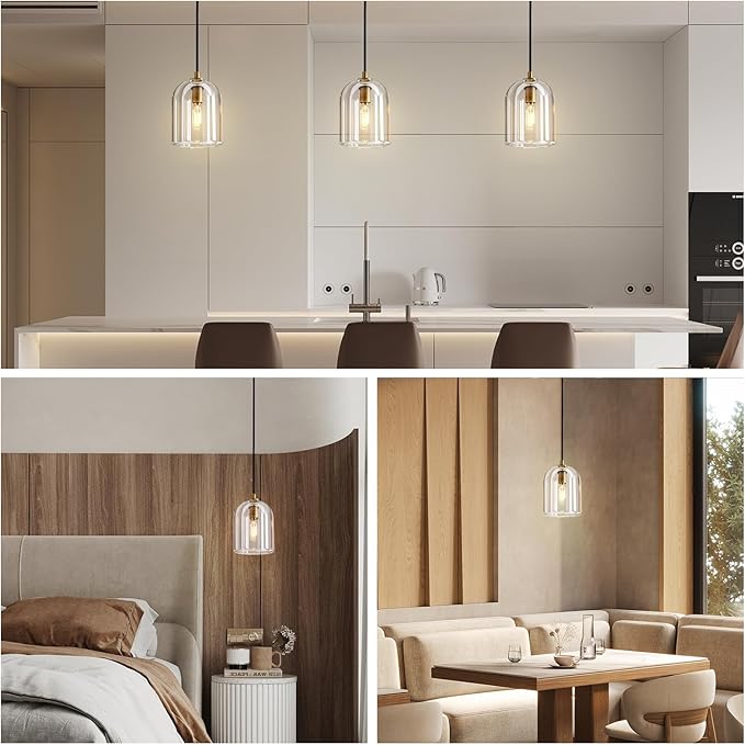 Brass Pendant Light Fixtures, Crystal Modern Pendant Lights, Indoor Pendant Light for Kitchen Island Dining Room Living Room Bedroom Bathroom, E12 Bulb Included
