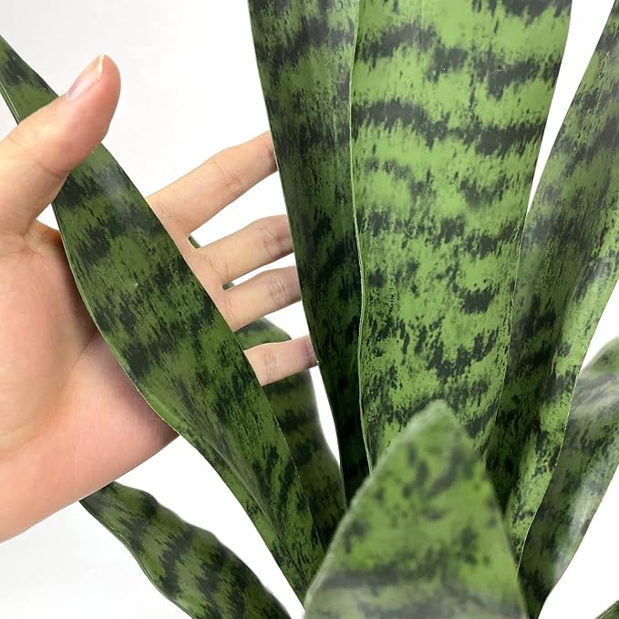 Beebel Artificial Plants Sansevieria Snake Plant with Black Plastic Planter Greenery Perfect Faux Agave Fake Plants in Pot for Home Office Indoor and Outdoo Décor (22" Green)