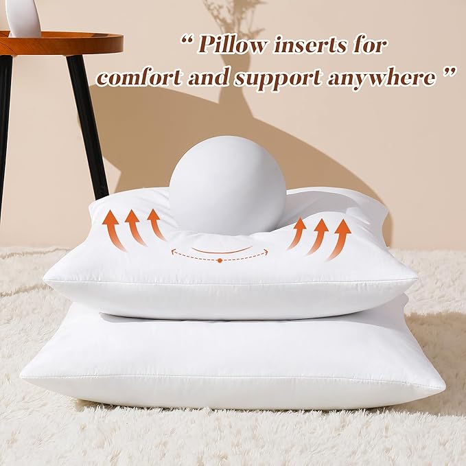 22x22 Pillow Inserts Set of 2, Natural Feather Down Pillows with 100% Cotton Cover, Throw Pillow for Bed, Couch and Sofa.