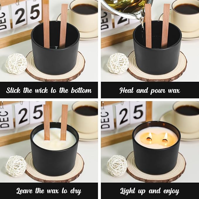 16oz Candle Jars 6 Pack, 3 Wick Matt Black Glass Empty Candle Jars with Bamboo Lids for Candle Making, Large Wide Mouth Candle Container Bulk for 12/13/14/15oz Candles, with Stickers and Label