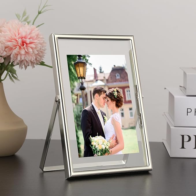 Silver 4x6 Floating Picture Frame for Photo(2x3'',3.5x5''),Adjustable Tabletop/Shelf,Floating Picture Frames 2x3'',Classy Metal Gift Frames for Wedding,Thanksgiving,Christmas