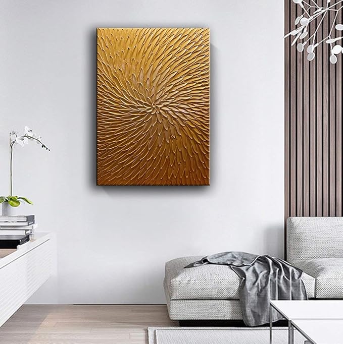 YaSheng Art -24x36inch Large Abstract Art Oil Paintings on Canvas metal golden Gradient color Abstract Artwork Modern Home Decor Canvas Wall Art Ready to Hang for Living Room Bedroom