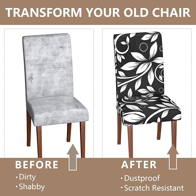 Stretch Dining Chair Covers Set of 6,Floral Print Chair Covers,Soft Removable Washable,Pet Friendly Furniture Protector,Universal Chair Slipcovers for Home, Kitchen,Ceremony Dining Room Seat