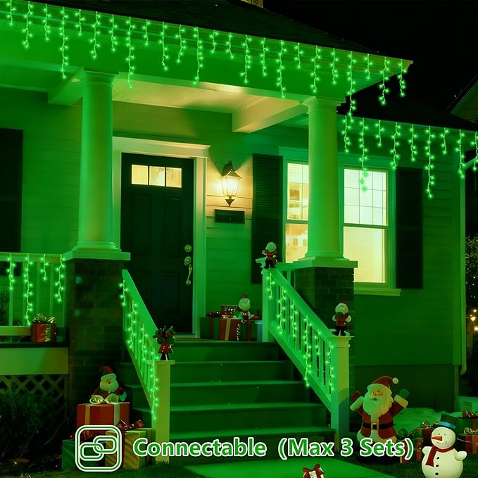 YEGUO 66ft 800 LED Icicle Christmas Lights Outdoor Waterproof, 160 Drops Icicle Lights Connectable, 8 Modes Icicle String Light with Memory(Green)
