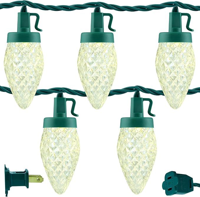 YULETIME Warm White C9 Strawberry LED Christmas Lights, 68 ft 100 Count 8" Spacing High Waterproof Holiday String Light (Warm White - C9)