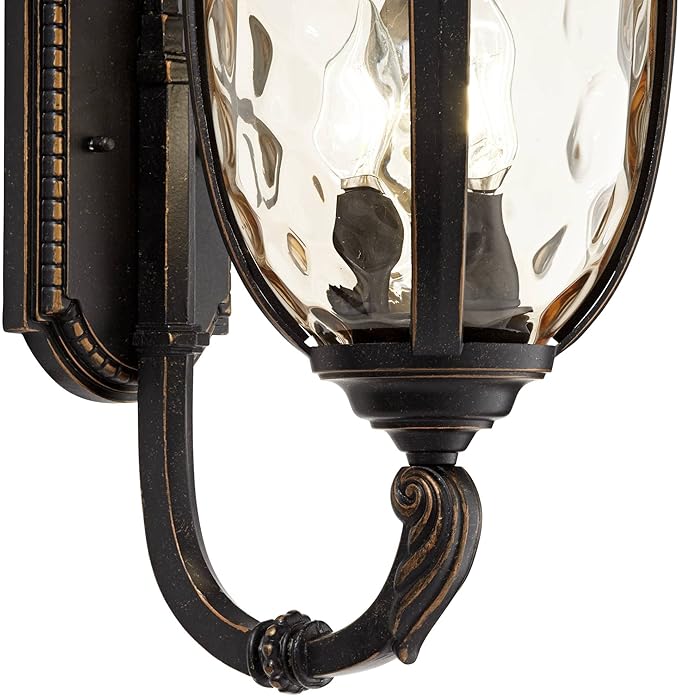 John Timberland Bellagio European Outdoor Wall Light Fixture Sconce Bronze Aluminum 21" Hammered Glass Decor for Exterior House Porch Patio Outside Deck Garage Yard Front Door Garden Home