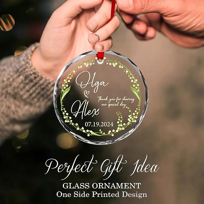 Personalized Wedding Thank You Ornament Gift – 2025 Personalized Guest Favor with Names & Date – Elegant Glass Keepsake for Guests – Custom Wedding Appreciation Ornament