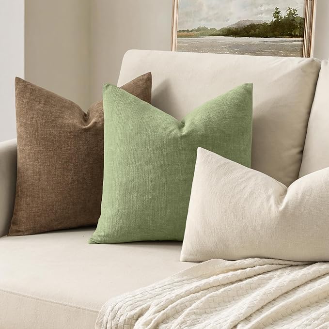 MIULEE Sage Green Couch Pillow Covers 18x18 Inch, Set of 2 Soft Spring Chenille Decorative Square Throw Pillow Covers Farmhouse for Sofa Living Room Bed
