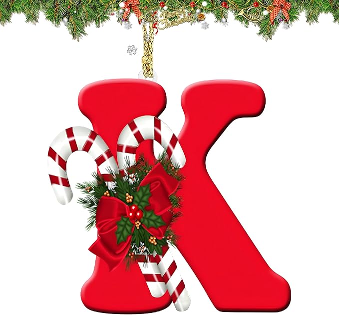 Personalized Christmas Letter Ornaments - 26 Alphabet Letters for Tree Hanging DIY Craft Xmas Decoration (K)