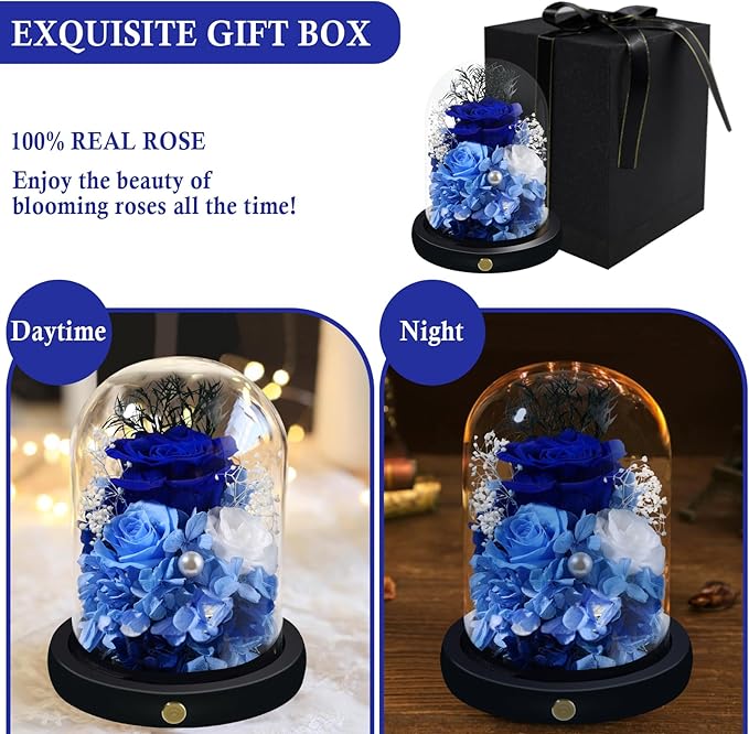 FIACO Preserved Flowers Rose Gifts for Women, Birthday Gifts Eternal Rose in Glass Dome Long-Lasting Real Forever Flowers Gifts for Mom Grandma Wife Girlfriend