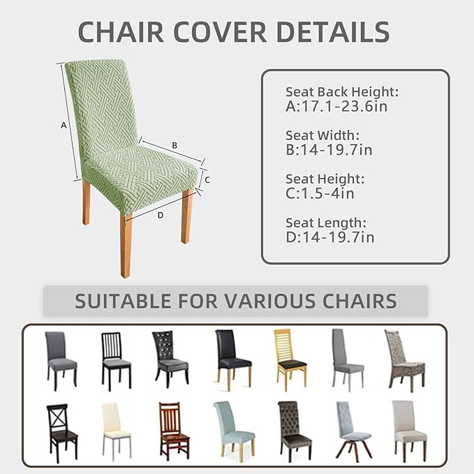 Chair Covers, Dining Room Chair Covers, Anti-cat Scratch, Washable, Regular Size, Chair Covers Set of 6,for Kitchen, Hotel, Banquet, Green