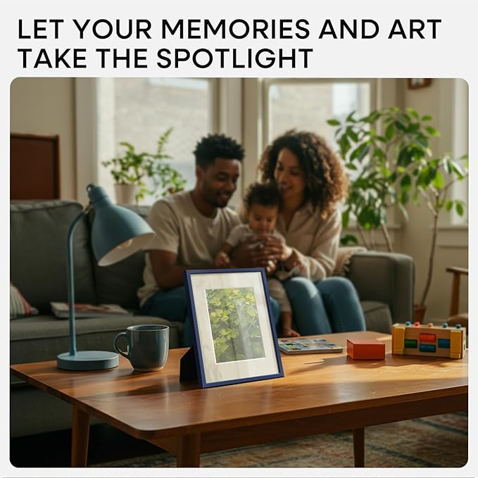Homeforia A4 Picture Frame Navy Blue, High End Metal 8.3 x 11.7 inch Poster Frames with Mat 5.8 by 8.3 Art, A4 Size Frames Matted to A5 Photo, 8.3x11.7 Wall or Tabletop Frame, Tempered Glass, Set of 1