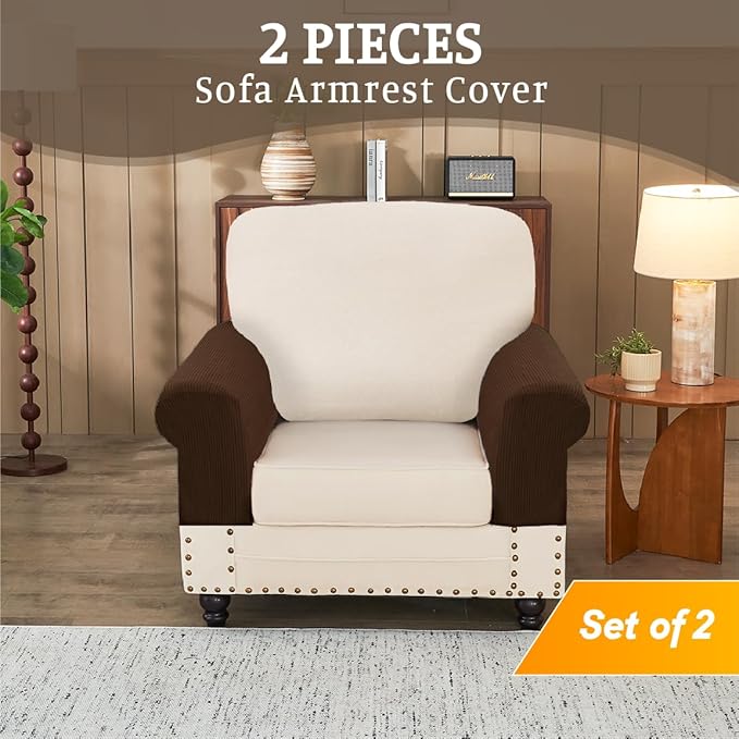 Sectional Couch Covers for Sofa Cushion L Shaped Couch Cover Washable Soft Couch Cushion Covers Stretch Sofa Slipcovers(2-Piece for Sofa Armrest Cover, Caramel)