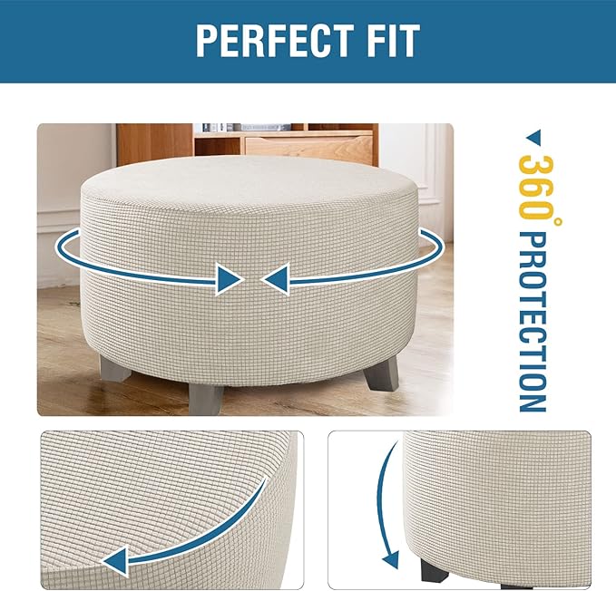 H.VERSAILTEX Ottoman Cover Stretch Ottoman Slipcover Round Ottoman Storage Cover Folding Stool Covers Furniture Protector Cover for Footrest Ottoman Fit Dia 30" - 41", Island Fossi