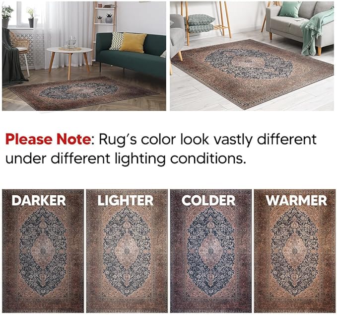 Keen Home Design 9x12 Rug - Machine Washable Area Rug with Non-Slip Backing, Ideal for Living Room, Dining Room, Bedroom - Vintage, Easy Clean, Durable, Low Pile Rug - (9' x 12')