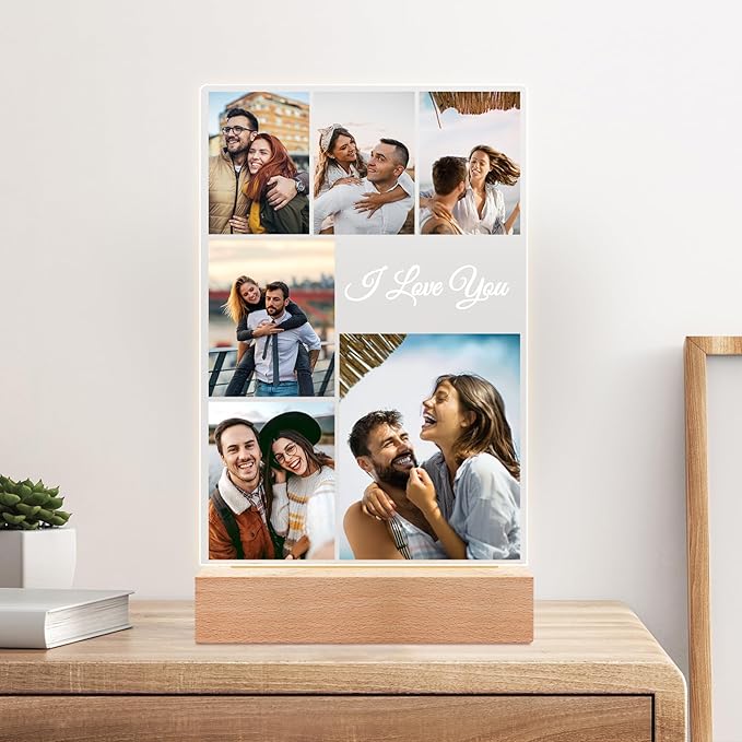 Personalized Anniversary Couple Gifts for Him & Her, Custom Picture Frames with Photo, Personalized Photo Frame with Night Light, Personalized Christmas Birthday Gifts for Women & Men