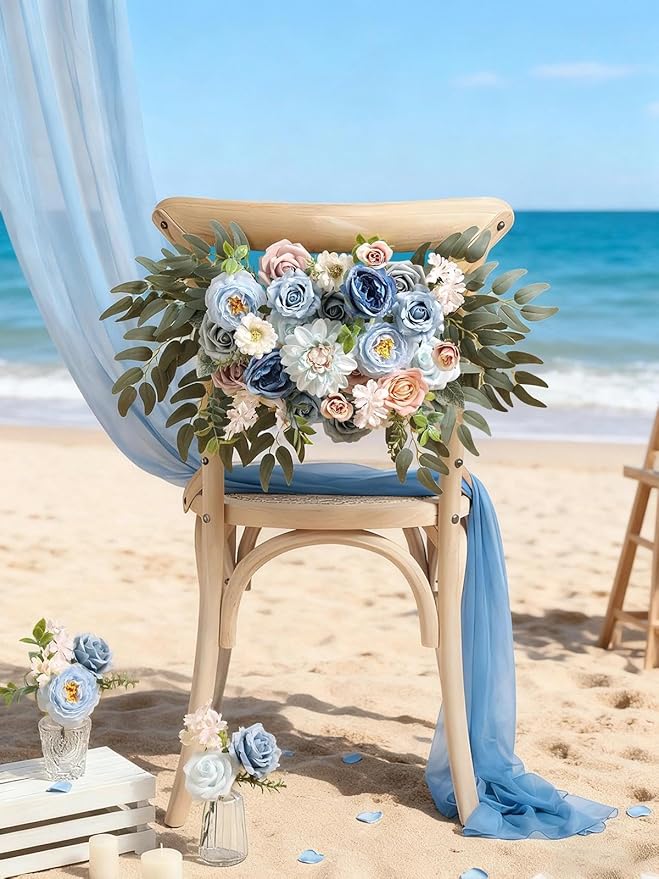 Artificial Flowers Box Blue Pink Silk Fake Rose for DIY Wedding Bridal Bouquets Cake Floral Arrangement Table Centerpieces Baby Shower Birthday Party Home Decor