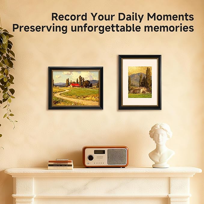 11x14 Black Picture Frame, 11x14 Photo Frame with Real Glass, Antique Picture Frames for Wall or Tabletop Display, Display Poster 8x10 with Mat or 11 x 14 Without Mat for Antique Déco,Black with Gold Trim