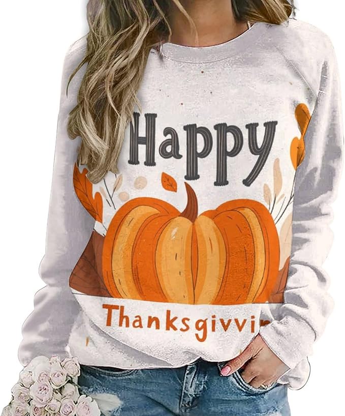 Thanksgiving Sweatshirt for Women Crewneck Pullover Casual Graphic Long Sleeve Shirts Sweater