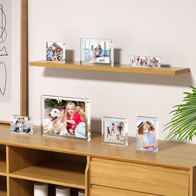 AITEE 3.5x5 Acrylic Picture Frames 3 Pack, 20% Thicker Block, Clear Picture Frames Freestanding Double Sided Magnetic Acrylic Lucite Frameless Transparent Square Frame Gift for Desktop Display