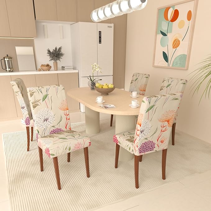Stretch Dining Chair Covers Set of 2,Floral Print Chair Covers,Soft Removable Washable,Pet Friendly Furniture Protector,Universal Chair Slipcovers for Home, Kitchen,Ceremony Dining Room Seat
