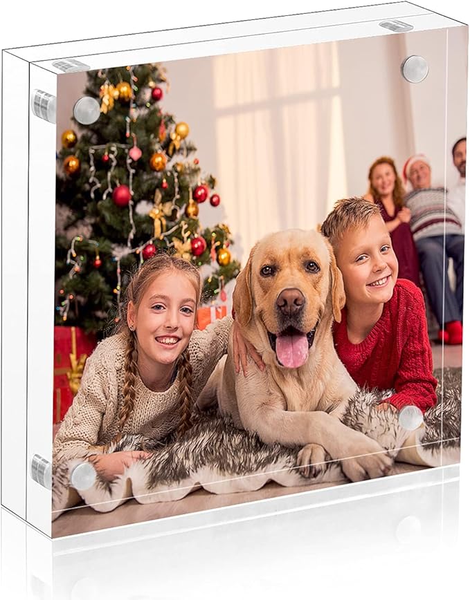 NIUBEE Square Picture Frames 8x8, Clear Acrylic Double Sided Frameless Card Print Display for Home or Office