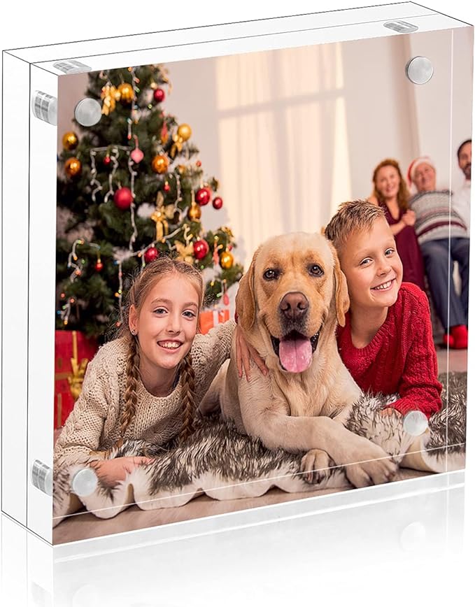 NIUBEE 4x4 Picture Frame, Acrylic Photo Frame 20% Thicker Block, Clear Frameless Acrylic Frames Double Sided，Magnetic frames for Desktop