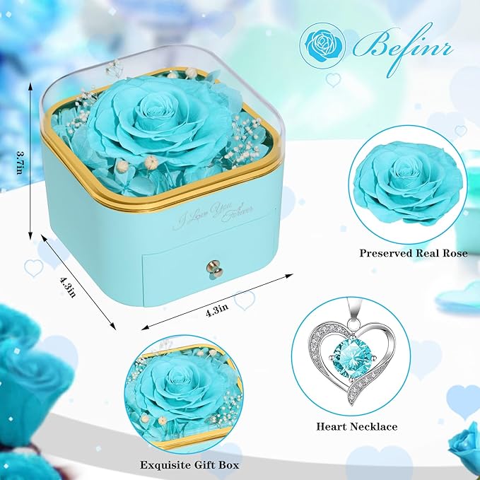 Beferr Preserved Rose with Necklace for Mom Birthday Gifts Eternal Roses Fresh Flowers for Delivery Prime Christmas Day Gifts for Her Mother Grandma Wife Sister Daughter Girl Friends