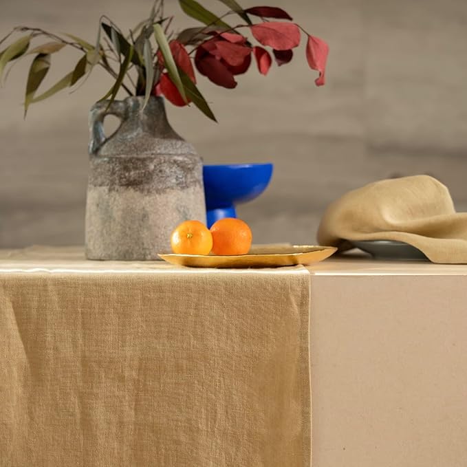 Linen Table Runner 90 inches Long- 100% Pure Linen Flax - Stonewashed European Linen Table Runner (Royal Creme, 14 x 90 Inch) - for Dining, Fall, Autumn, Thanksgiving