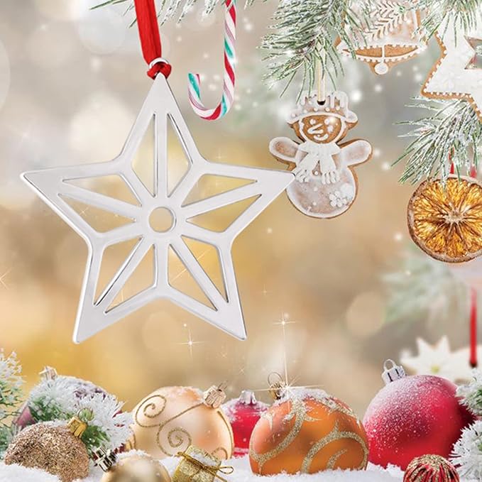 Set of 6 Christmas Hanging Ornaments,Silver Star Christmas Ornament for Xmas Tree Decor, Christmas Tree Ornament-Snowflake Reindeer Snowman Christmas Tree Ornament Gift (6, Star)