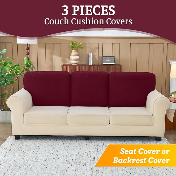 Sectional Couch Covers for Sofa Cushion L Shaped Couch Cover Washable Soft Couch Cushion Covers Stretch Sofa Slipcovers(3-Piece for Sofa Seat or Backrest, Burgundy)