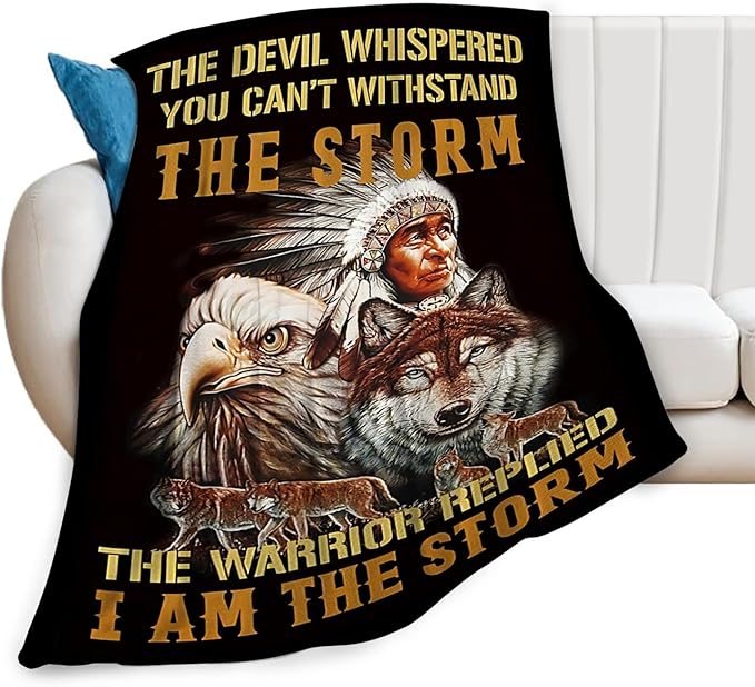 Tijuboni Native American Throw Blanket Indian Wolf Eagle Gifts for Women Men Girls Boys Kids Adults Soft Flannel Fleece Blanket for Couch Sofa Bed Home Decor 60"x80"