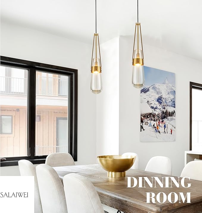 Raindrop Pendant Light Fixtures Set of 2, Brass Glass Pendant Lighting, Teardrops Gold Hanging Light Clear Solid Glass Pendant Light Modern Chandeliers for Dining Room Porch Living Room